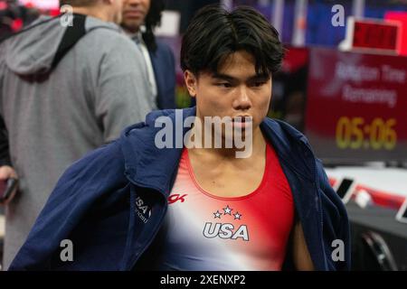 Minneapolis, Minnesota, États-Unis. 27 juin 2024. ASHER HONG entre les épreuves des essais par équipes olympiques américaines à Minneapolis. (Crédit image : © Karen I. Hirsch/ZUMA Press Wire) USAGE ÉDITORIAL SEULEMENT! Non destiné à UN USAGE commercial ! Banque D'Images