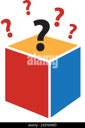 Boîte de concours mystère, cadeau chanceux surprise secret. Icône de question de cadeau de boîte mystère Illustration de Vecteur