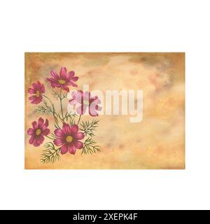 Enveloppe papier vintage artisanale avec un bouquet de fleurs roses. Modèle d'illustration aquarelle pour cartes pour la fête des mères, la Saint-Valentin, l'histoire, SC Banque D'Images
