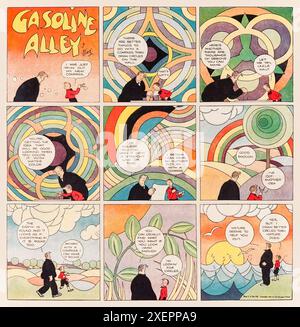 Bande dessinée de Gasoline Alley du Chicago Sunday Tribute 10 mai 1931 mettant en vedette Walt Wallet enseignant à son fils comment créer de l'art avec une boussole ; art et histoire du dessinateur américain Frank King (1883-1969). Photographie tirée d'un journal original de 1931. Crédit : Collection privée / Chicago Tribune / AF Fotografie Banque D'Images