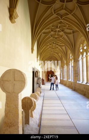 Stèle funéraire dans le cloître de l'ancien couvent dominicain (XVIe siècle), musée Museo San Telmo, San Sebastian, Gipuzkoa, pays Basque, Espagne Banque D'Images