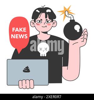 Fausses nouvelles. Manipulation et contrôle sur l'esprit des gens. Médias influençant et manipulant le caractère. Propagande, canulars et faux internet. Illustration vectorielle plate Illustration de Vecteur
