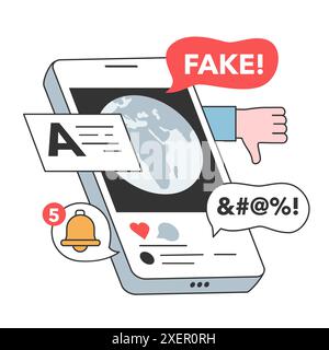 Fausses nouvelles. Manipulation et contrôle sur l'esprit des gens. Médias influençant et manipulant le caractère. Propagande, canulars et faux internet. Illustration vectorielle plate Illustration de Vecteur