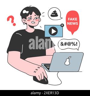 Fausses nouvelles. Manipulation et contrôle sur l'esprit des gens. Médias influençant et manipulant le caractère. Propagande, canulars et faux internet. Illustration vectorielle plate Illustration de Vecteur