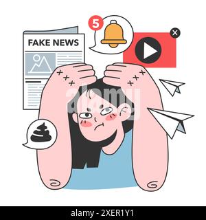 Fausses nouvelles. Manipulation et contrôle sur l'esprit des gens. Médias influençant et manipulant le caractère. Propagande, canulars et faux internet. Illustration vectorielle plate Illustration de Vecteur