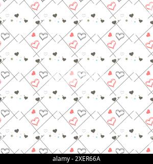Motif vectoriel rétro sans coutures, pois avec coeurs. Peut être utilisé pour le fond d'écran, les fonds de motifs, l'arrière-plan de la page Web, les textures de surface Illustration de Vecteur