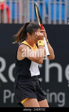 Daria Kasatkina célèbre la victoire contre Leylah Fernandez en finale féminine le huitième jour du Rothesay International au Devonshire Park, Eastbourne. Date de la photo : samedi 29 juin 2024. Banque D'Images