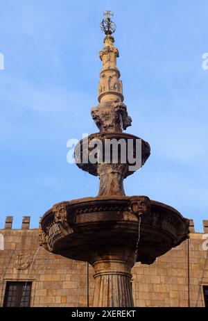 Portugal, région du Minho, Viana do Castelo. Le centre historique médiéval avec une fontaine Renaissance. Banque D'Images