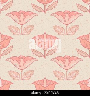 Fond de modèle sans couture de vecteur de fleurs vintage. Tulipes roses stylisées de style floral rose. Botaniques rose crème dessinées à la main pour mariage, jardin Illustration de Vecteur