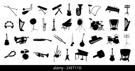 Instruments de musique silhouette une grande collection. Illustration de Vecteur