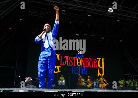 Glastonbury, Royaume-Uni. 29 juin 2024. Femi Kuti vu sur la scène Pyramid le samedi 2024 Glastonbury Festival à Worthy Farm, Somerset photo de Julie Edwards crédit : JEP Celebrity photos/Alamy Live News Banque D'Images