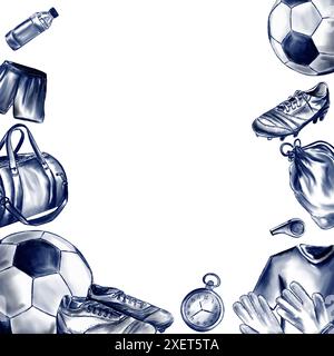 Accessoires de football sportif. cadre ou couronne pour l'enregistrement d'un certificat. Couleur blanche et bleue. Banque D'Images