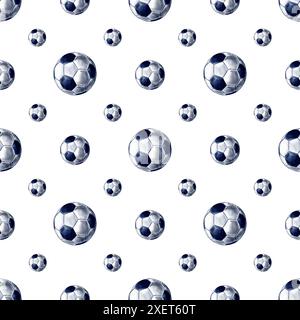 Ballon de football motif peint à l'aquarelle. Couleur bleu foncé et blanc. Utilisation pour cartes, affiches, autocollants et textiles. Banque D'Images