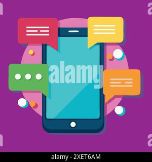 Smartphone génial , chatter des bulles de modèle d'application sms. Illustration de Vecteur