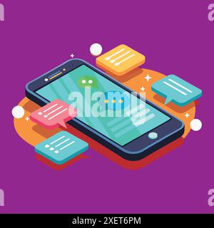 Smartphone génial , chatter des bulles de modèle d'application sms. Illustration de Vecteur