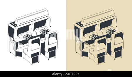 Illustrations vectorielles stylisées de machines d'arcade de conduite Illustration de Vecteur