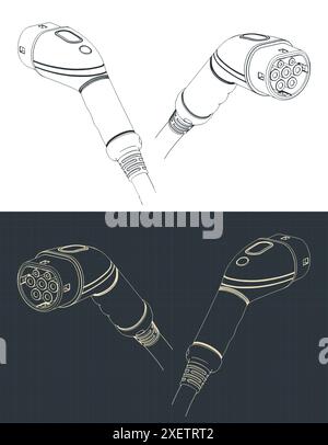 Illustrations vectorielles stylisées de plans de prise de chargeur EV de type 2 Illustration de Vecteur
