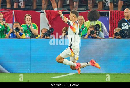 Dortmund, Allemagne. 29 juin 2024. Kai Havertz, DFB 7 scores, tir le but, Tor, Treffer, Torschuss, 1-0, célèbre son but, heureux, rire, célébration, dans le meilleur des 16 matchs ALLEMAGNE - DANEMARK des Championnats d'Europe de l'UEFA 2024 le 29 juin 2024 à Dormund, Allemagne. Photographe : ddp images/STAR-images crédit : ddp Media GmbH/Alamy Live News Banque D'Images