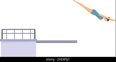 Jeune femme en maillot de bain plonge d'un tremplin dans l'eau Illustration de Vecteur