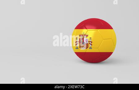 Illustration 3D d'un ballon de football avec le drapeau espagnol avec un fond blanc. Idéal pour le sport, la fierté nationale et les projets liés au football. Banque D'Images