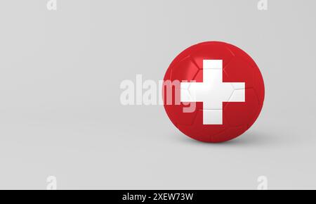 Illustration 3D d'un ballon de football avec le drapeau de la Suisse sur fond blanc. Idéal pour le sport, la fierté nationale et les projets liés au football Banque D'Images