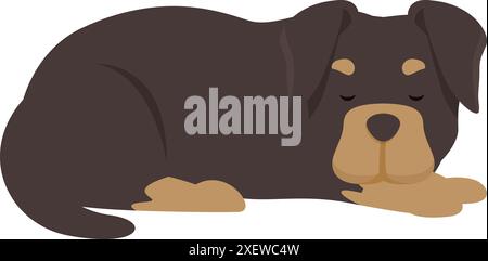 Adorable chien chiot rottweiler dormir, faire une sieste, se reposer, se détendre, adorable illustration d'animal de compagnie Illustration de Vecteur
