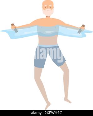 Homme senior profitant de l'aquagym, de l'exercice avec des haltères d'eau dans une piscine rafraîchissante Illustration de Vecteur