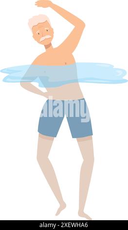 Homme senior faisant aquagym, personne âgée exerçant dans la piscine, illustration de style de vie sain Illustration de Vecteur