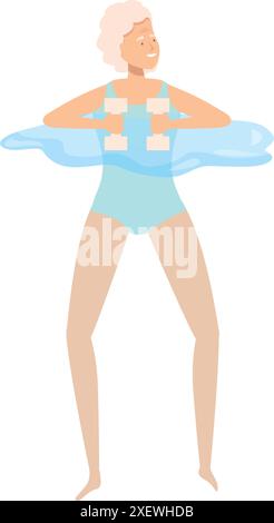 Femme senior profite de son cours d'aérobic aquatique, soulevant des haltères tout en se tenant debout dans la piscine Illustration de Vecteur