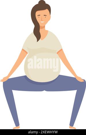 Femme enceinte souriante pratiquant le yoga, faisant du sumo squat, profitant d'une grossesse active et saine Illustration de Vecteur