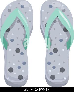 Tongs grises avec un motif de pois noirs et blancs et des sangles vert clair, parfaites pour une journée de détente à la plage Illustration de Vecteur