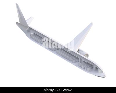 3d rendre coupe transversale avion pleine longueur avec sièges vides isolé sur blanc Banque D'Images
