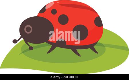 Coccinelle de dessin animé rampant sur une feuille vert vif Illustration de Vecteur