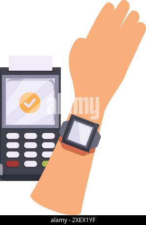 Client effectuant un paiement nfc sans contact à l'aide de smartwatch pour l'achat en magasin Illustration de Vecteur