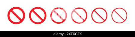 Jeu de symboles d'interdiction rouge. Ensemble de panneaux d'interdiction. Symbole d'arrêt. Icône d'interdiction rouge. Jeu d'icônes de vecteur d'interdiction. Pas ou interdire le signe rouge. Illustration vectorielle. Illustration de Vecteur