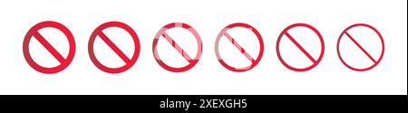 Icône d'interdiction rouge définie. Icône rouge d'interdiction d'arrêt des vecteurs modifiables. Pas de signe, vide pas de symbole. Ensemble de panneaux d'interdiction. Symbole d'arrêt. Illustration vectorielle. Illustration de Vecteur