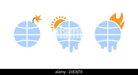Icône définie pour changement climatique et impact environnemental. Illustration de Vecteur