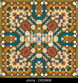 Motif symétrique coloré de l'aquarelle de fusion pour le textile, les carreaux de céramique de porcelaine et le design. Éléments décoratifs vintage avec mandala. Dessiné à la main Illustration de Vecteur