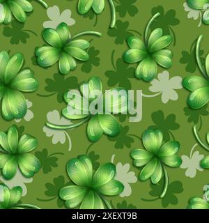 Motif sans couture avec feuilles de trèfle. Trèfle vert à quatre feuilles. Banque D'Images