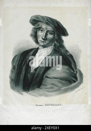 Gravure de Jacob van Ruisdael. 1822 Jacob Isaackszoon van Ruisdael (c. 1629 – 1682) est un peintre, dessinateur et graveur néerlandais. Il est généralement considéré comme le peintre paysagiste prééminent de l'âge d'or néerlandais. Banque D'Images