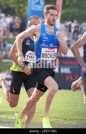 Angers, France. 28 juin 2024. Baptiste Mischler, Heat Men's 1500 lors des Championnats de France d'athlétisme 2024 le 28 juin 2024 au stade du Lac de Maine à Angers, France - photo Laurent Lairys/DPPI crédit : DPPI Media/Alamy Live News Banque D'Images
