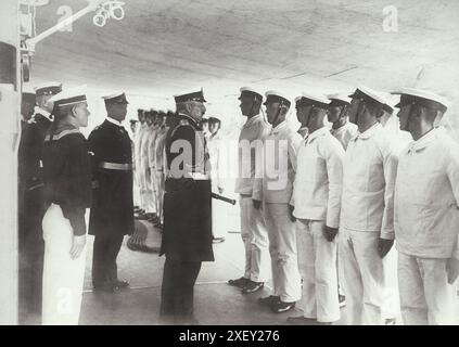 Photo d'époque de sa Majesté l'empereur Guillaume II, à bord du navire de sa Majesté 'Hansa'. Balholm. 15 juillet 1911 Banque D'Images