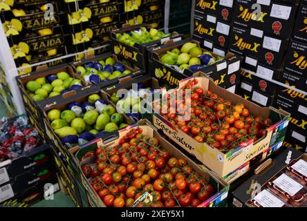 Fruits et légumes Mercabilbao, marché de gros de Basauri, Bilbao, Biscaye, Pays Basque, Espagne. Banque D'Images