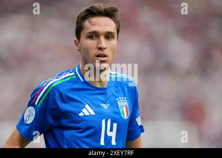 Berlin, Allemagne. 29 juin 2024. Federico Chiesa, de l'Italie, lors du match Suisse - Italie UEFA Euro 2024 Round of 16 à l'Olympiastadion de Berlin le 29 juin 2024. (Photo par : Dimitrije Vasiljevic) crédit : Dimitrije Vasiljevic/Alamy Live News Banque D'Images