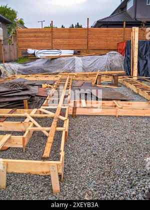 Coffrage en bois pour le coulage de béton de la fondation de la nouvelle maison Banque D'Images