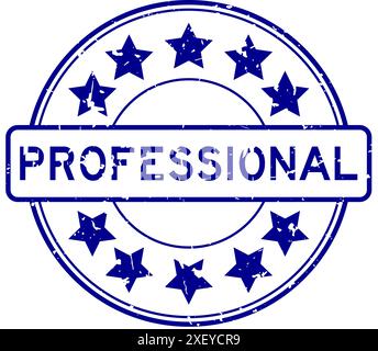Grunge blue professional word with star icon round rubber seal stamp on white background Illustration de Vecteur