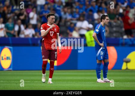 Berlin, Allemagne. 29 juin 2024. Ruben Vargas, de Suisse, célèbre après avoir marqué un but lors de la manche de 16 matchs de football de l'UEFA EURO 2024 entre la Suisse et l'Italie. Crédit : Nicolò Campo/Alamy Live News Banque D'Images