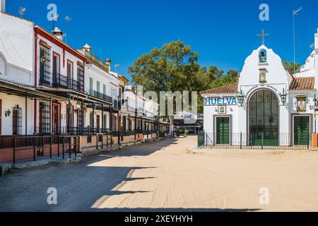 Rue non pavée à El Rocio, Huelva, Andalousie, Espagne Banque D'Images