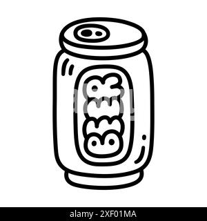 Icône de ligne de canette de bière dessinée à la main. Doodle de bière noir et blanc de style comique simple, illustration vectorielle de dessin animé. Illustration de Vecteur