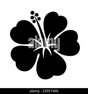 Icône de fleur d'hibiscus, silhouette noire et blanche. Illustration clip art vectorielle simple. Illustration de Vecteur